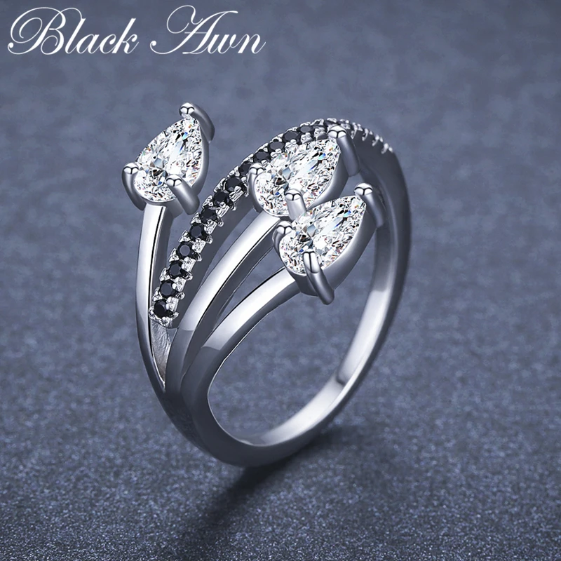 

[BLACK AWN] 925 Sterling Silver Jewelry Trendy Wedding Rings for Women Finger Ring Femme Bijoux Bague G007