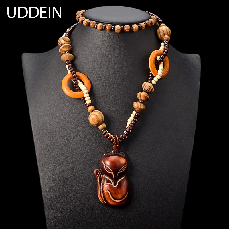 Collar largo de estilo étnico Vintage para mujer, colgante de pescado hecho de madera de ébano, cadena de cuentas, collar maxi|statement necklace|designer necklacenecklace - AliExpress