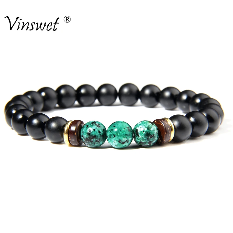 

Fashion Natural Stone Beaded Men Bracelets Simple Classic Black Onyx Bead Charm Bracelets & Bangles for Men Jewelry Gift