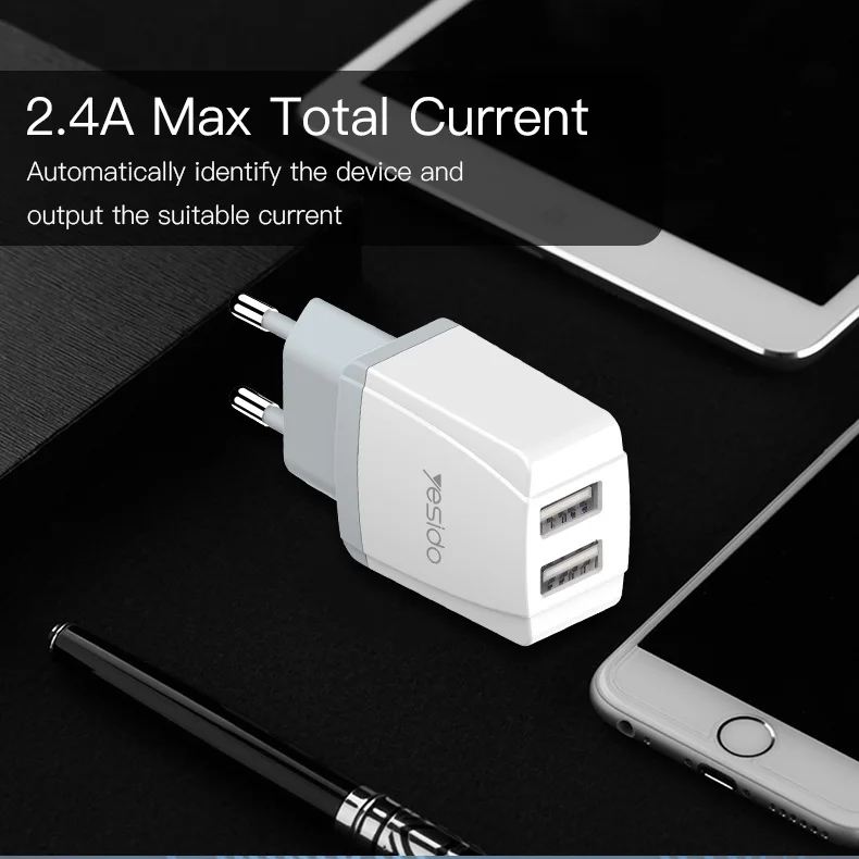 Yesido YC21 двойное настенное зарядное устройство USB с кабелем Micro USB для iPhone X XS 8 7 samsung Xiaomi быстрое зарядное устройство USB адаптер EU штекер