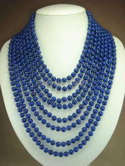 

free shipping >8 rows 6mm blue lapis lazuli beads necklace