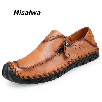 

Misalwa 36-46 Over Size Zip Handmade Stitch Men Casual Leather Loafers Slip on Slipper Male Loafers Mocasines Hombre Drop Ship