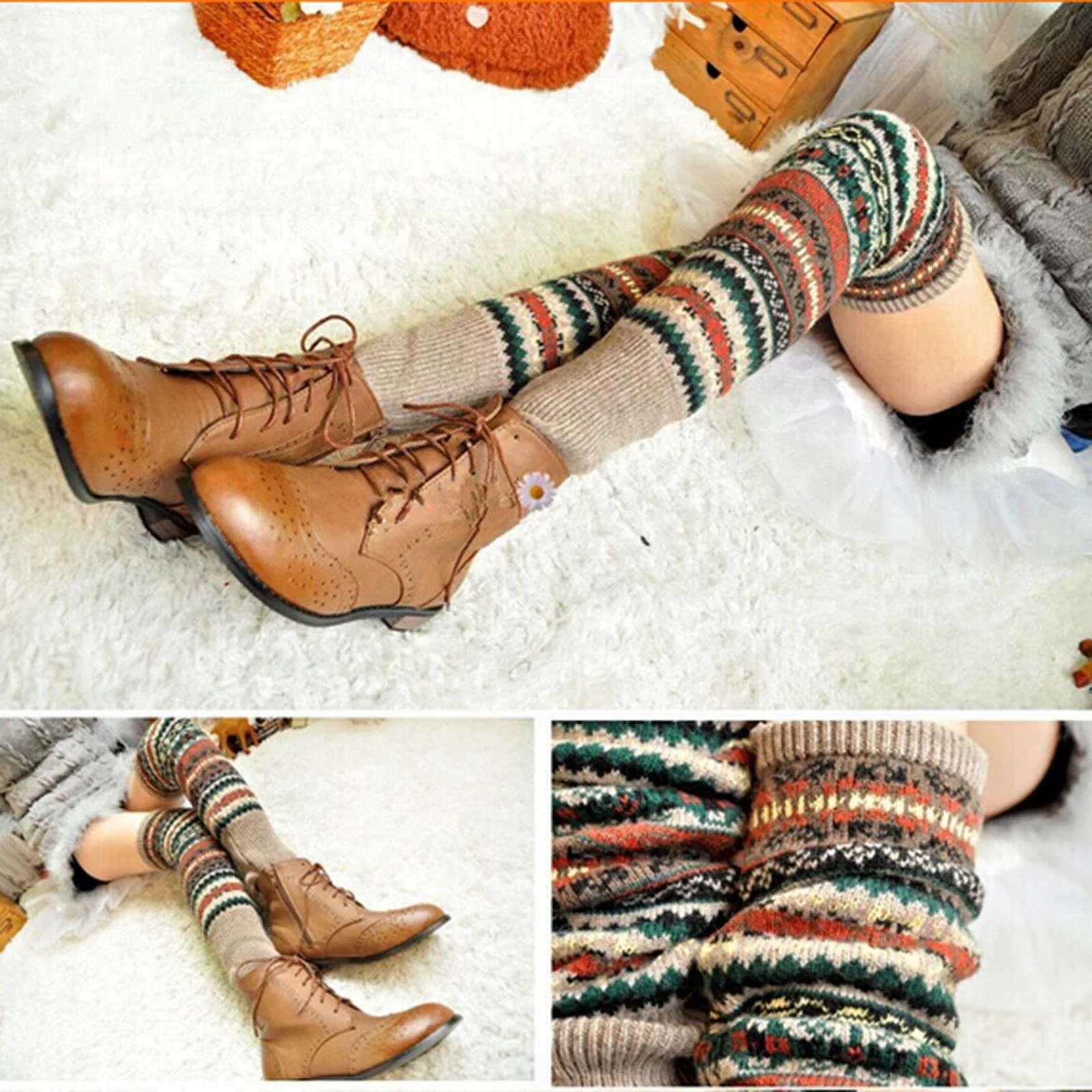 Модные женские зимние длинные гетры Вязаные вязаные носки чулки