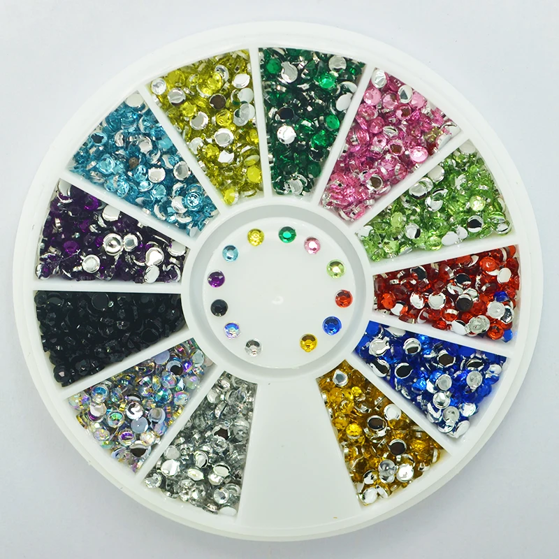 

Glitter Decoration 2mm Acrylic Material Mixed 12 Colors Clear Crystal Flatback Glue on 3d Nail Art Rhinestones