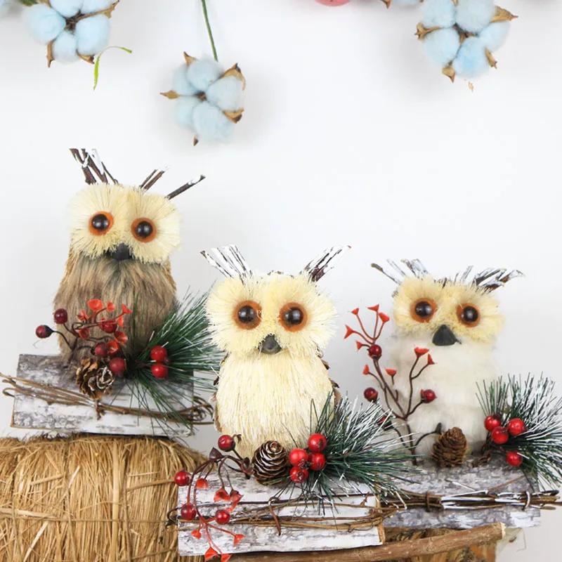 

10.6" Nature Animal Owl Festival Decorations Party Christmas Decoration Home Navidad Ornaments 3PCS/lot Handmade Table Craft