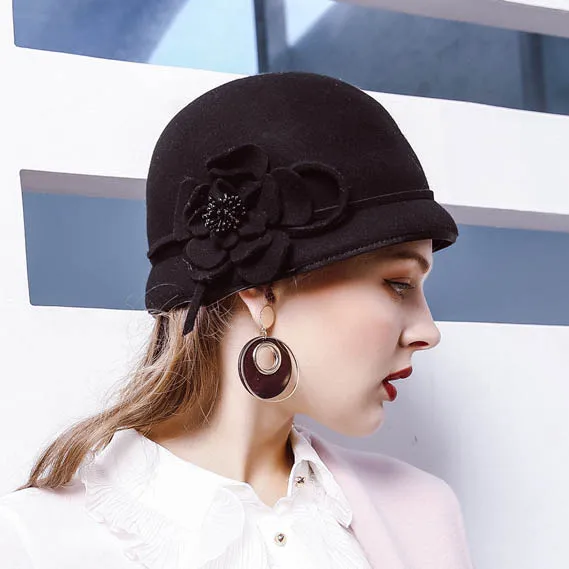 Фибоначчи новая Женская шерстяная фетровая шляпа элегантная женская маленькая фетровая шляпа цветочный купол фетровая шляпа - Цвет: Черный
