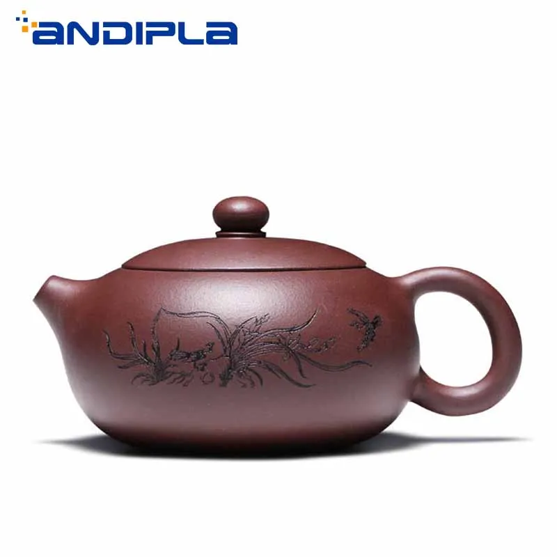

250cc Authentic Purple Clay Yixing Teapot Cymbidium Flat Xishi Pot Handmade Tea Pot Chinese Brew Tea set Zisha Kettle Tea Maker