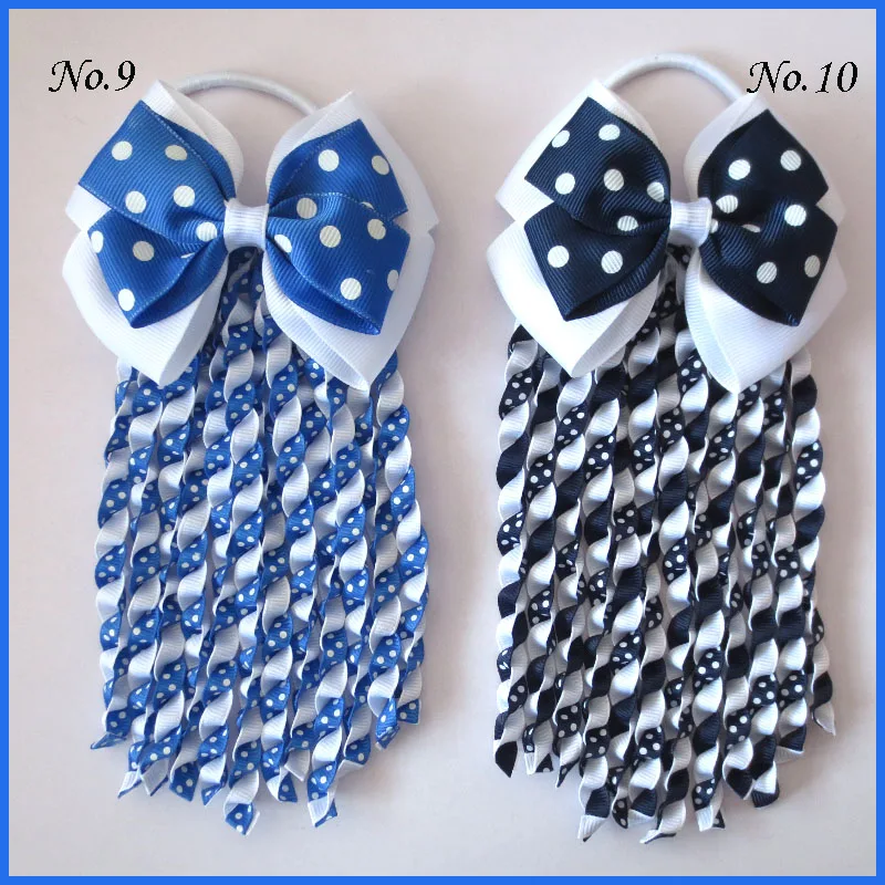 

50 BLESSING Good Girl 4.5" Double Angel Hairbow Ribbon Plait Ponytail Elastic