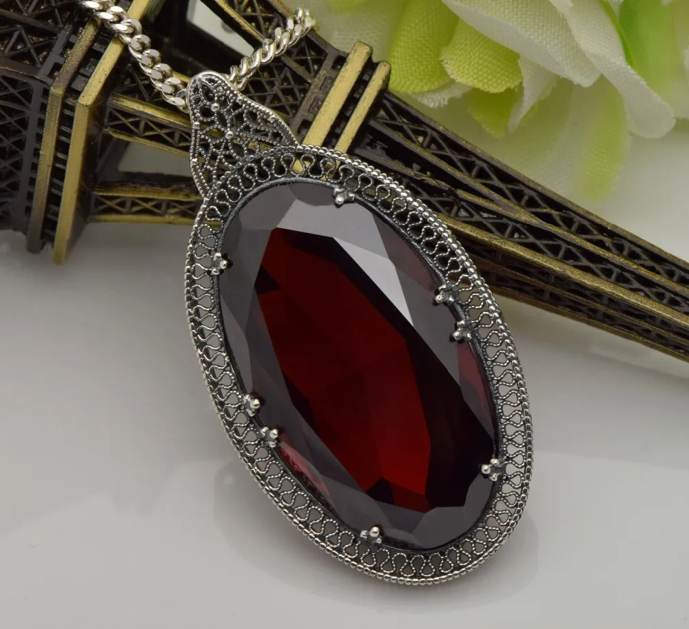 Najtaniej Szjinao Handmade biżuteria ślubna duży granat osobowość Socialite Retro 925 srebro granat wisiorki hurt