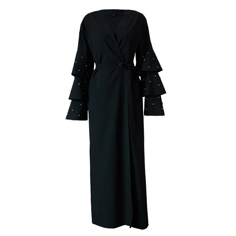 Женское мусульманское платье Abaya Кардиган большого размера с жемчужными