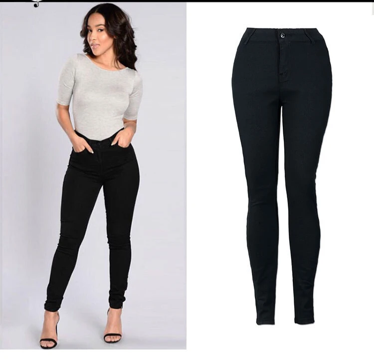 

Jeans Women 2017 Spring Autumn Elastic High Waist Trousers Ladies Black White Stretch Pencil Slim Skinny Denim Jeans Pants