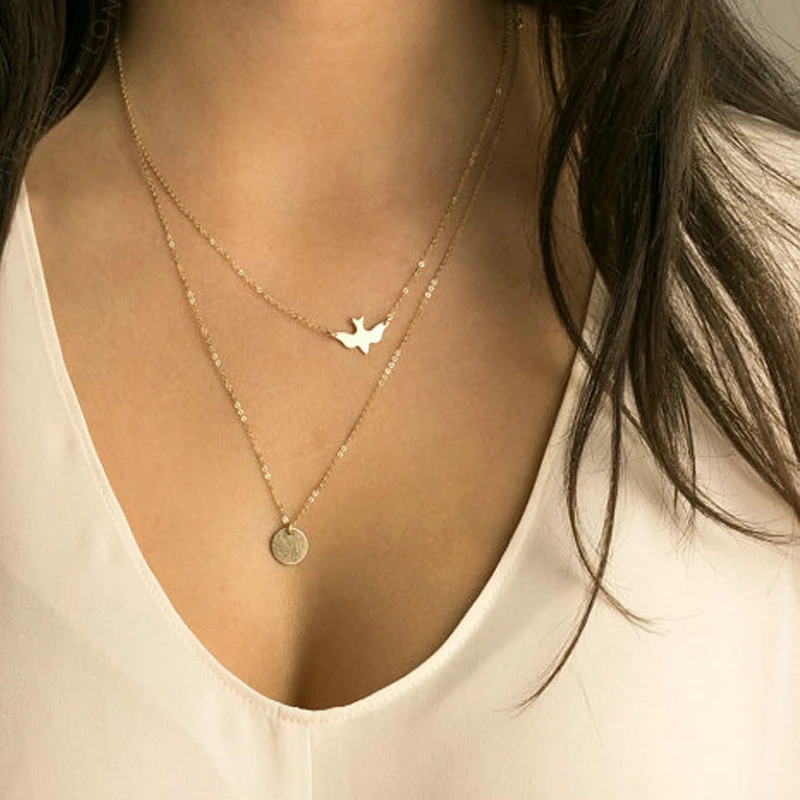 

2019 Boho Choker Necklace Silver Fashion Chain Beads Metal Discs Jewelry Pendants Multi Layer Necklace Gold Necklaces for Women