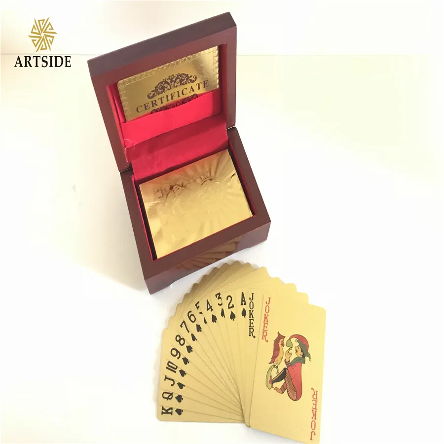Золотая фольга игральные карты золотой покер карты забавное высококачественное настольное игровое приспособление набор с деревянной коробкой и сертификатом - Цвет: color gold