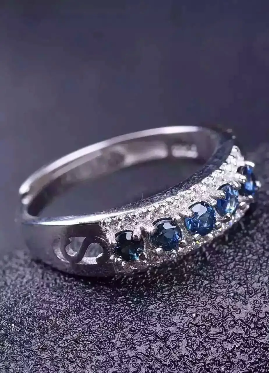 Natural blue sapphire gem Ring Natural gemstone ring S925 sterling silver trendy luxurious array women girl wedding gift Jewelry Natural blue sapphire gem Ring Natural gemstone ring S925 sterling silver trendy luxurious array women girl wedding gift Jewelry