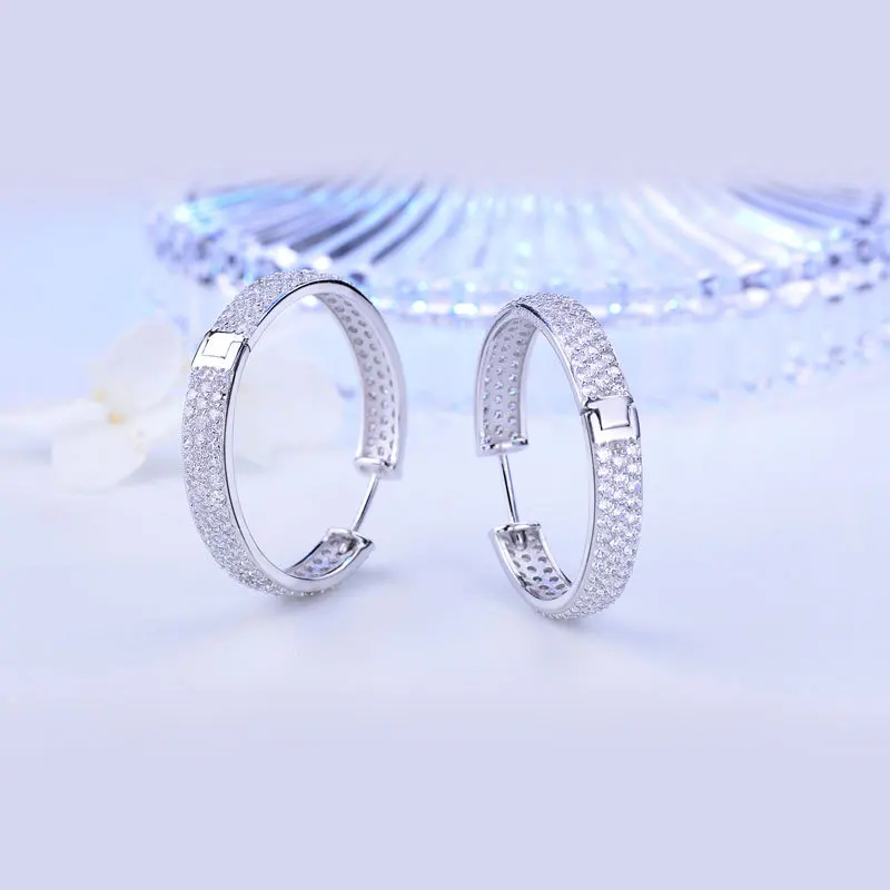 

Korean fashion crystal circle earrings for women girl rhinestone hoop fine jewelry popular simple 925 sterling silver accessorie