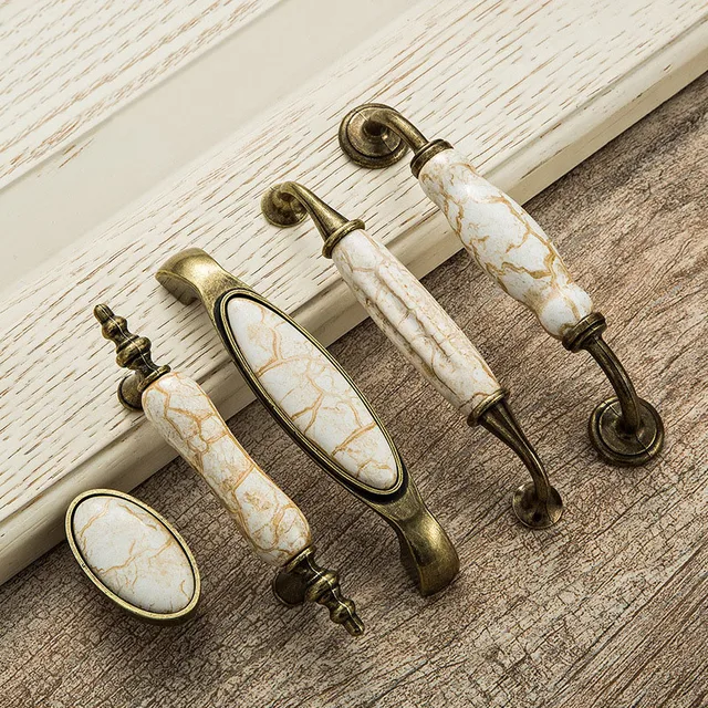 marble pattern ceramic vintage door handles kitchen cabinet handles