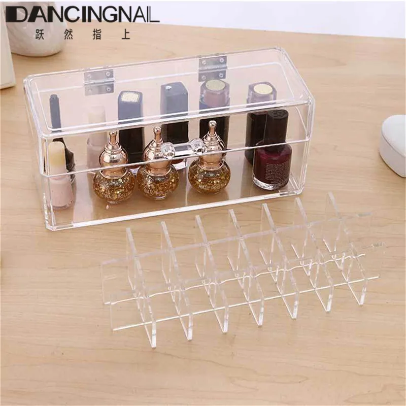 

Clear Acrylic 24grids Nail Polish Varnish Holder Display Stand Cosmetic Organizer Makeup Storage Case With Cover Dustproof