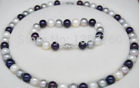 

Miss charm Jew.61 Fine 8-9mm AAA pearl necklaces&bracelets Sets 925S (A0516)