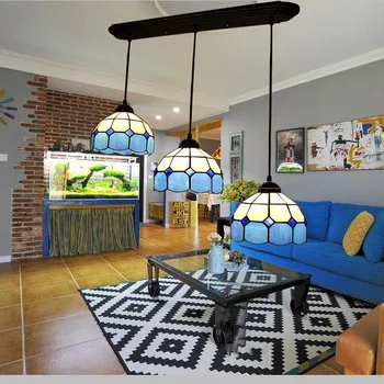 

European Mediterranean minimalist triple hanging light Aegean Sea living room dining room study bedroom bar glass lamp