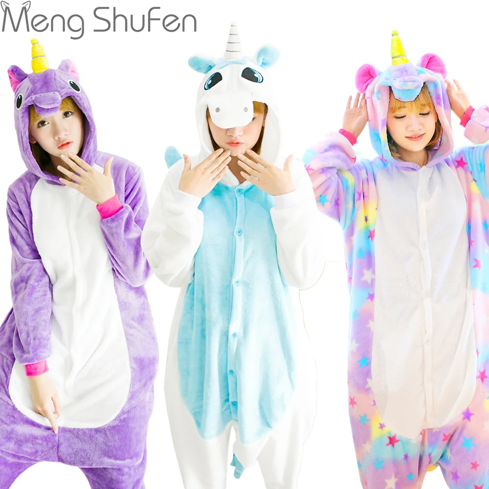 

Pink Unicorn Pajamas Sets Flannel Animal Pajamas Winter Nightie Stitch unicornio Sleepwear for Women Men Adults