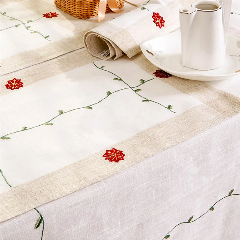 

Linen Tablecloth Flower Embroidery Table Cloth Cover for Party Holiday Dinner Wedding can CSV