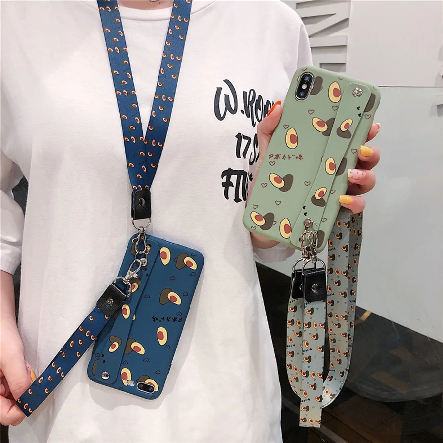 

Avocado wristband strap tpu case for iphone 7 8 6s 6 plus X XR XS MAX case cover fashion fruite holder patterned soft phone bag