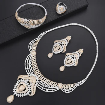 

SisCathy 2019 New Design Super Luxury Flower Leaf Full Micro Cubic Zirconia Women Wedding Dress Necklace Earring Jewelry Sets