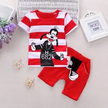 Комплекты летней одежды для маленьких мальчиков футболка с Микки Маусом+ короткие штаны для новорожденных комплект из 2 предметов для маленьких мальчиков