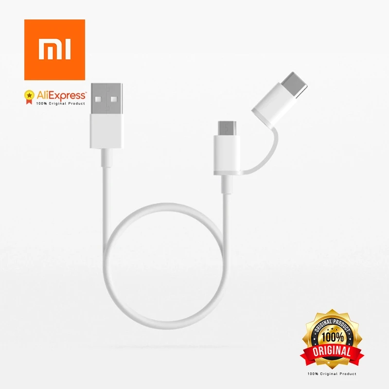 Original Xiaomi Cable 2 in 1 Micro USB Type-C Cable Sync Fast Quick Charger Data TypeC Charging Cable Type C (1)