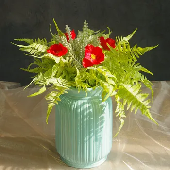 

INDIGO- 9pcs Bouquet Red Daisy Forrest Fern Exclusive Sales Artificial Flowe Home Table Christmas Decoration Interior Trim