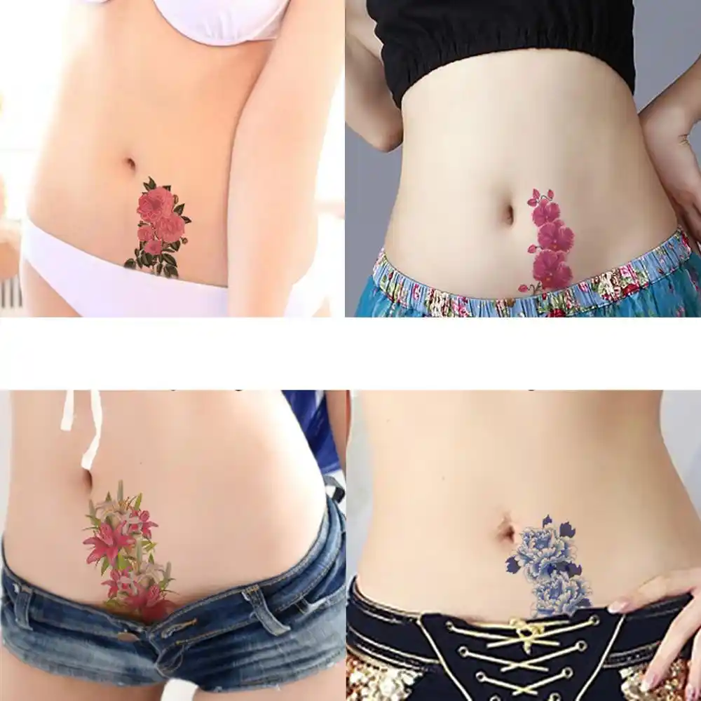 Peony Tattoo Sticker Waterproof Woman Persistent Sexy Caesarean Section Scar Sticker Rose Feather Lily Aliexpress