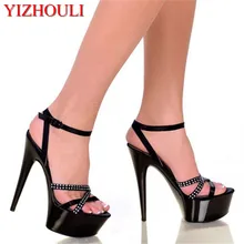 Новая пикантная летняя одежда; Босоножки с открытым носком на каблуке 15 см; туфли на высоком каблуке для танцев