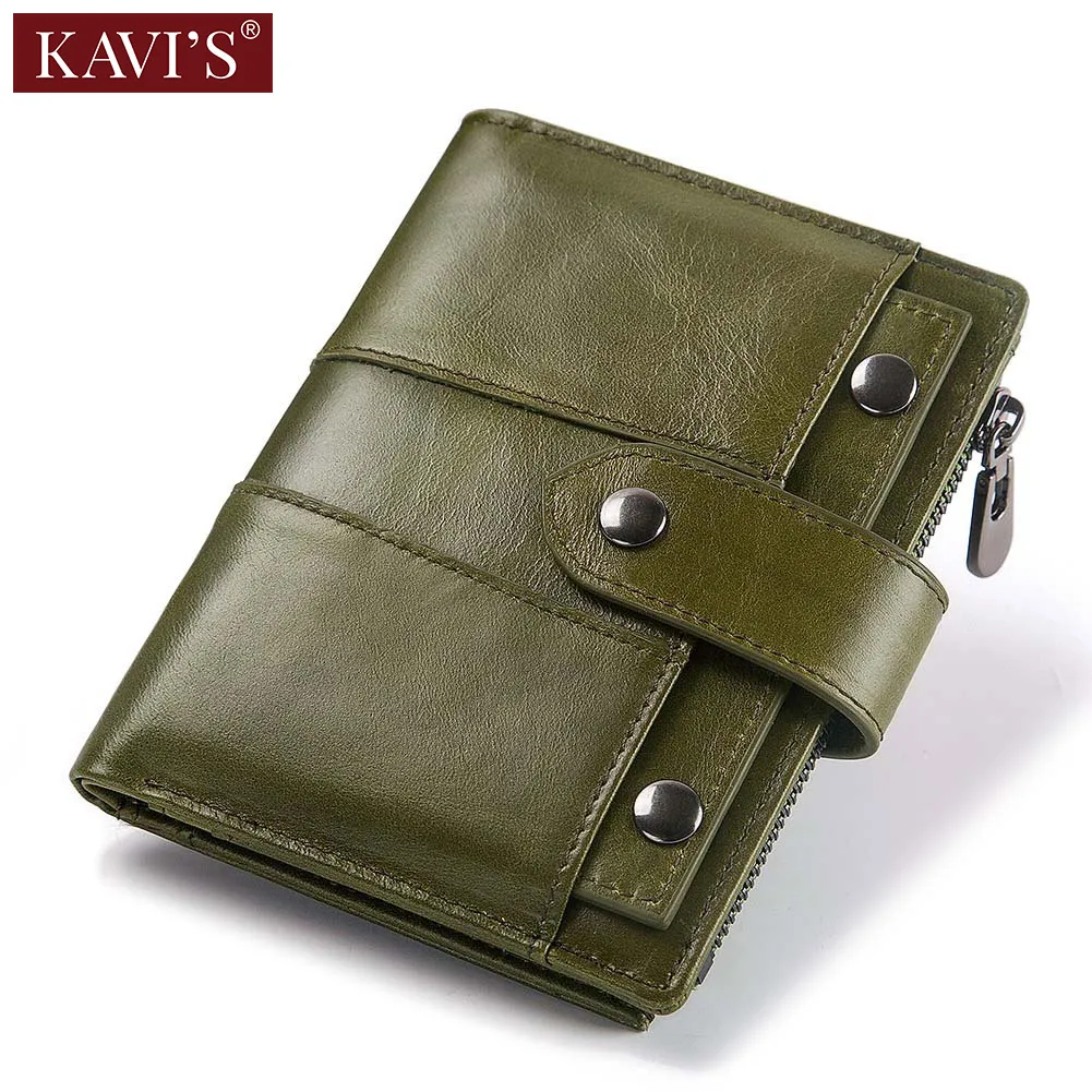 

KAVIS Genuine Leather Women Wallet and Purse Female Small Portomonee Slim Money Bag Coin Purse Card Holder Perse Green for Girl