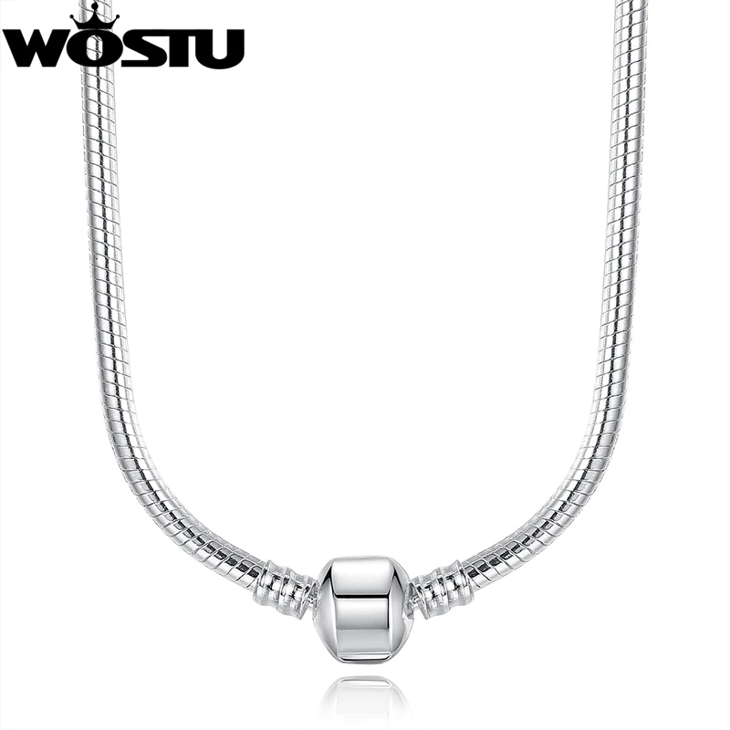 

2019 Hot Sale Fashion 45CM Silver Snake Chain Necklace Pendant Fit Original Beads Charms DIY Jewelry Gift