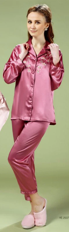 Женский пижамный комплект из чистого шелка, Женский пижамный комплект из топа и низа с вышивкой, пижама с длинным рукавом, Размеры M, L, XL, XXL