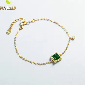 

Flyleaf 925 Sterling Silver Cubic Zirconia Square Bracelets For Women Simple Fashion Fine Jewelry Gold Charm Bracelets & Bangles