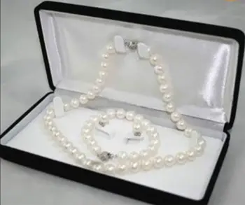 

Prett Lovely Women's Wedding shipping> >Hot Sale Natural White Akoya Cultured Pearl bracelets necklace earrings set