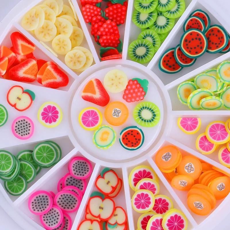 

12 Patterns/Box Summer Fruit Fimo 3D Nail Decorations Colorful Nail Sparkl Lovely Watermelon Orange Strawberry Design