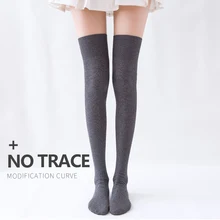 Хлопковые тонкие чулки женские облегающие высокие выше колена женские чулки толстые теплые для девушек студенческие осенние