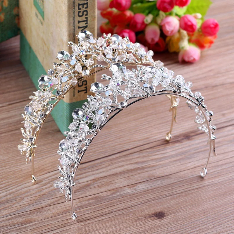 

KMVEXO Bride Hair Jewelry Baroque Handmade Beaded Luxury Gold Crystal Tiara Princess Crown Wedding Hair Accessories Wholesale