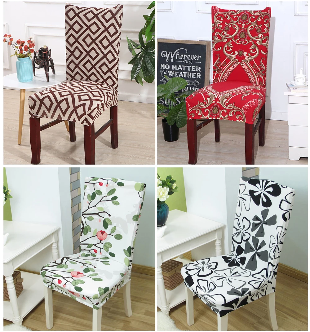 1246PCS Geometry Spandex Chair Cover Dining Washable slipcover for seat Elastic Kitchen Chair Covers Stretch Furniture Covers (10)