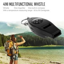 Черный 4 in1 термометр свисток компасы Лупа с брелок мини портативный SOS свисток Открытый Детская безопасность и инструмент выживания
