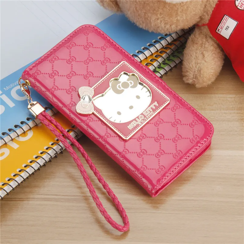 Fashion Style For iPhone 6 6s 7 8 Pus X XR XS Max Case Luxury Wallet Hello Kitty Magnetic Flip PU Leather Cover Mobile Phone bag - Color: Rose