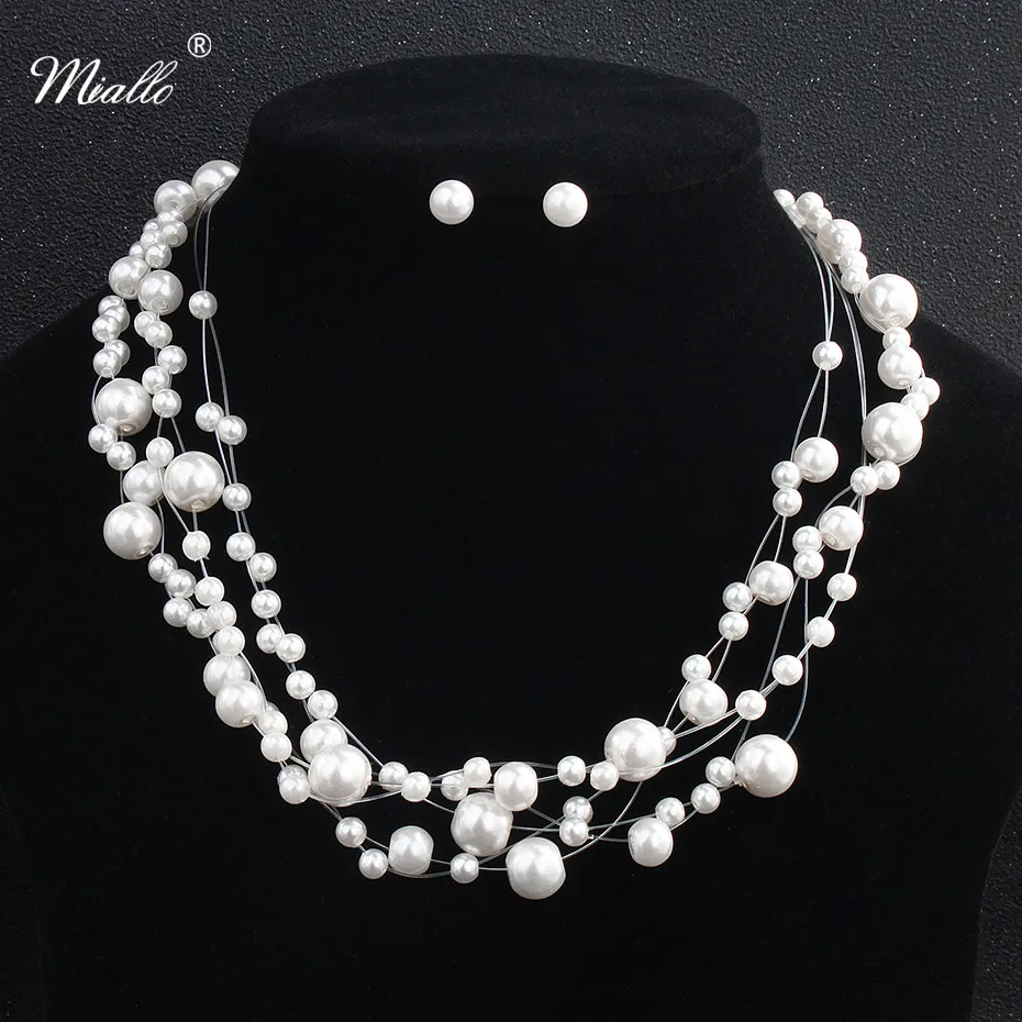 

Miallo Fashion Ivory White Pearls Bridal Jewelry Sets Wedding Dress Accessories Women Charm Necklace Earrings Sets