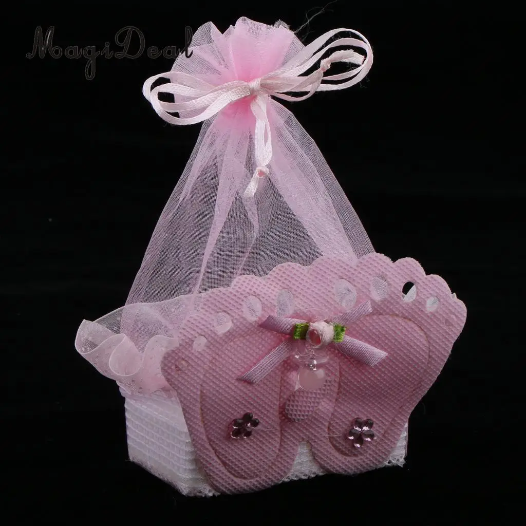12 Pieces Baby Footprint Gift Treats Box Bags Girl Boy Baby Shower Kids Birthday Party Organza Candy Bags Favors
