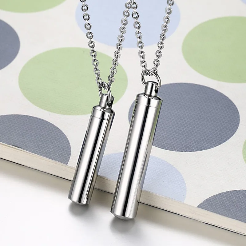 Capsule Pendant Necklace Silver Color Open Cylindrical Pendants