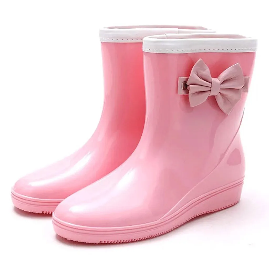 

Women Flat Heel Round Head Boots Rainboots Fashion Low-Heeled Middle Tube Rain Boots Non-Slip Waterproof Water shoes woman