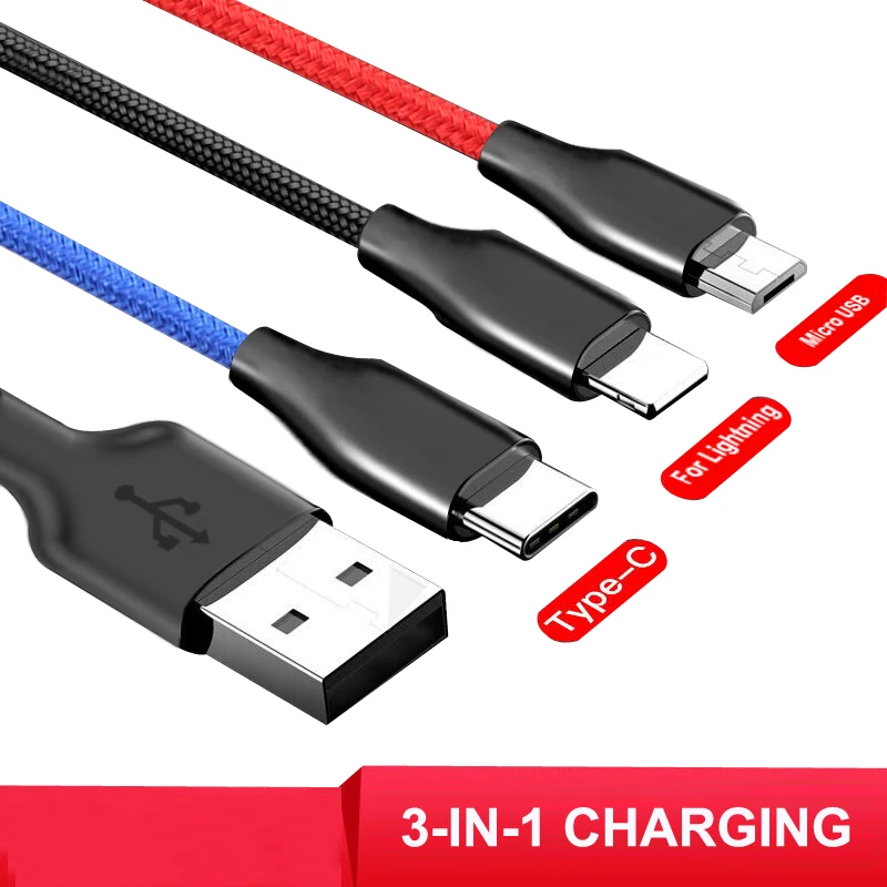 Кабель USB VOXLINK 3 в 1 для iPhone XS Max XR X 8 7 зарядный кабель Micro Android Type C кабели мобильных