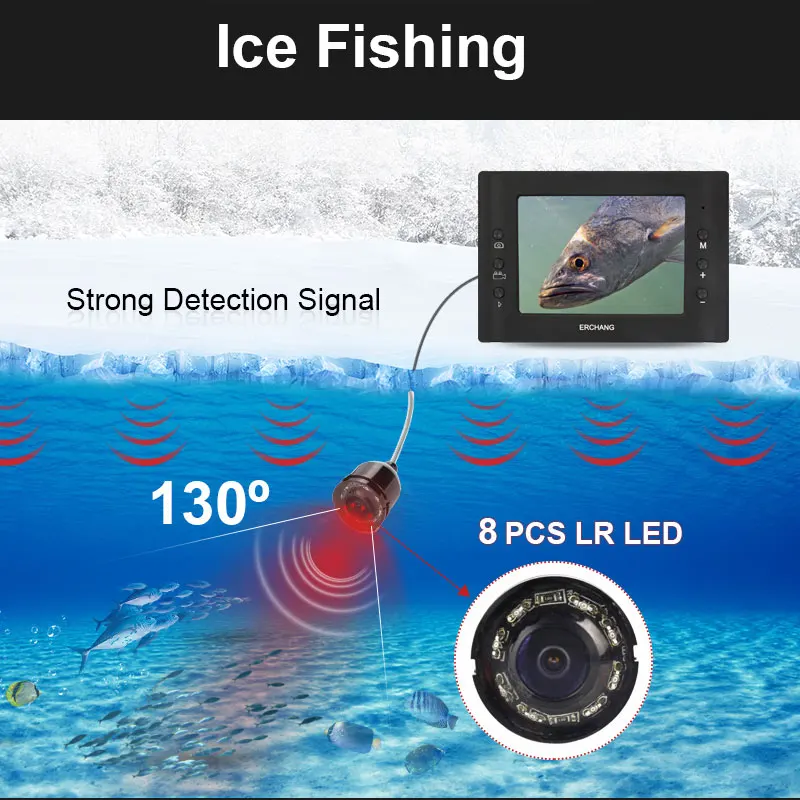  Erchang 15M Cable Camera Fish Finder Infrared LED 3.5''Monitor HD 1000TVL Underwater Camera For Ice