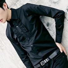 Для мужчин новая мода не связанные с основной весна-осень футболки с длинными рукавами тонкий мужской королевский ветер рябая рубашка певица костюмы